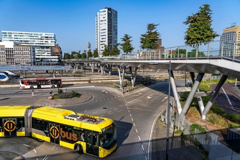 The Moreelsebrug, pedestrian and cycle bridge over the tracks of Utrecht Centraal, Central Station,