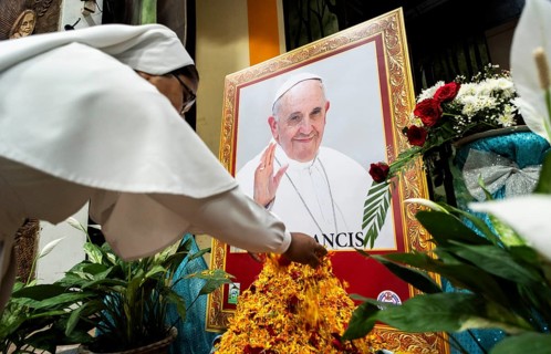 Nuns offer ceremonial tribute in honour of Pope Francis in Guwahati, Assam, India on April 26, 2025