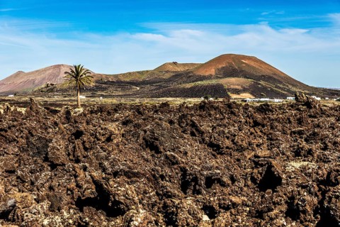 Lava masses, volcanic environment of the Timanfaya Fire Mountains, Lanzarote, Canary Islands, Spain