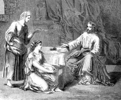 Mary and Martha, Luke Gospel, chapter 10, verse 42, New Testament, interior, table, Jesus, eating,