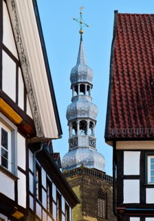 Half-timbered houses and St Peter's Church in the old town of Soest, North Rhine-Westphalia,