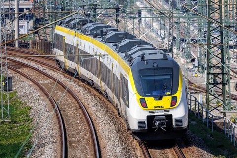 Regional train of the SWEG type Bombardier Talent 2 in Stuttgart Untertürkheim, Germany