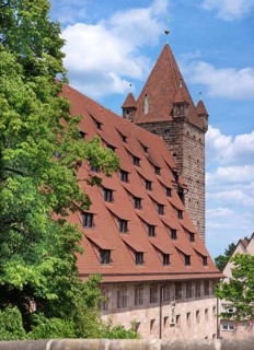 Historic Imperial Stables, former granary of the Imperial Castle, now a youth hostel, Nuremberg,