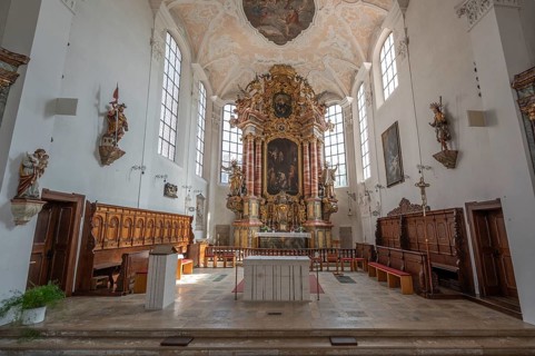Baroque high altar of the parish church of St. John the Baptist, built in 1475 as a Gothic church,