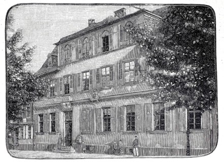 The birthplace of the Brothers Grimm in Hanau, around 1890, Germany, illustration, reproduction
