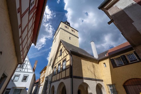 Medieval town houses and the Spitaltorturm, core 14th century, upper storeys 1729,