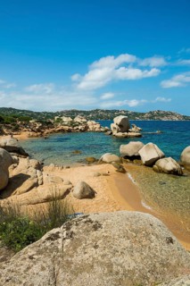 Beach and bizarre granite rocks, Spiaggia del Faraglione, Palau, Costa Smeralda, Sardinia, Italy