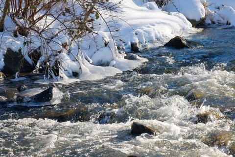 Dortmund, North Rhine-Westphalia, Germany - Sunny winter landscape in the Ruhr area, ice and snow
