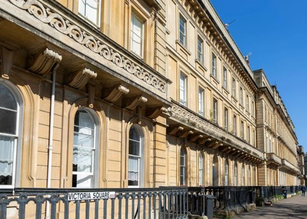 Historic terrace of Victorian houses, Victoria Square, Clifton, Bristol, England, UK architect J