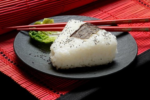 Onigiri, Japanese rice on plate, rice balls