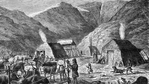 Lapps or Sami in a Norwegian valley, settlement of some families, indigenous people in northern