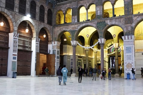Muslims flock to the historic Umayyad Mosque to perform the first Tarawih prayer of Ramadan in the