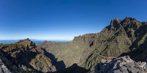 The mountain village of Masca surrounded by volcanic rock formations and the Masca Gorge, Barranco