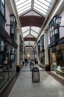 The Arcade historic shopping corridor, Broadmead shopping centre, Bristol, England, UK