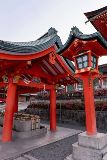 View of traditional Japanese architecture at Fushimi Inari-taisha in Kyoto, Japan, featuring