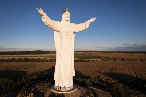 SWIEBODZIN, POLAND - JULY 11, 2022: 36 m high figure of Jesus Christ the King of the Universe