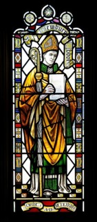 Stained glass window depiction of Abbot Newbury, Bristol cathedral church, Bristol, England, UK