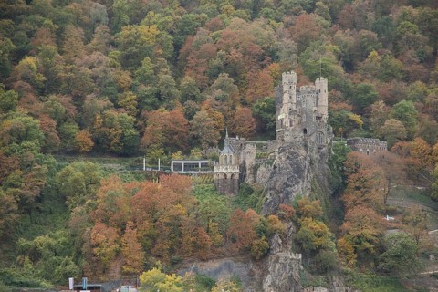 Rheinstein Castle with autumn atmosphere, autumn forest, Trechtingshausen, UNESCO, Upper Middle