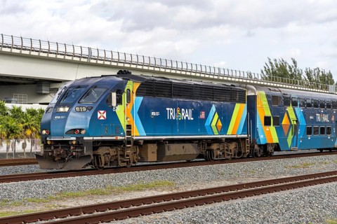 Tri-rail regional train with a locomotive from Brookville Rail Railroad Public Transport in Miami,