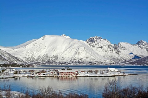 The Sildpollnes Church in Laupstad on the Lofoten Islands, Norway, Lofoten, Norway, Scandinavia