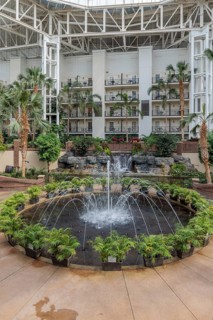 Fountains and waterfall along the interior sidewalk in Gaylord Opryland Resort and Convention