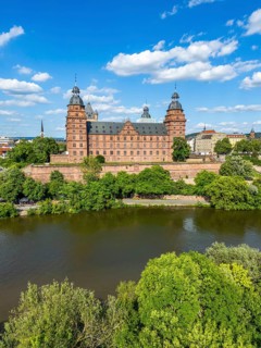 Aerial view, drone photo: Johannisburg Castle and Palace Terrace over the Main, Aschaffenburg,