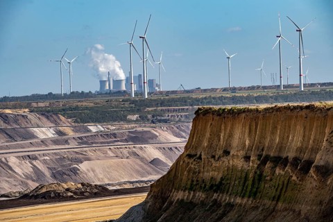 Edge of the Garzweiler II open-cast lignite mine, at the village of Lützerath, the last village to