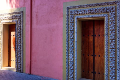 Scenic colorful colonial architecture of Cholula streets in historic center in Mexico Puebla