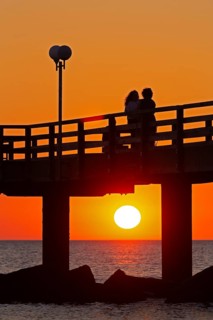 Sunset, silhouettes, pier, Baltic Sea, Wustrow, Darß, Mecklenburg-Vorpommern, Germany