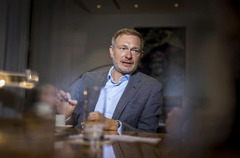 Christian Lindner (FDP), Federal Minister of Finance, recorded during an interview in his office at