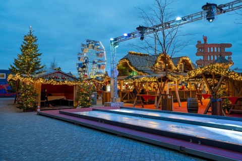 Christmas market at the Humboldt Forum, Blue Hour, Berlin Palace, Mitte, Berlin, Germany