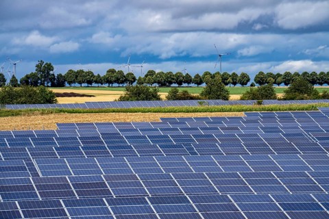 Solar park near Morschheim, part of the municipality of Kirchheimbolanden, Rhineland-Palatinate,