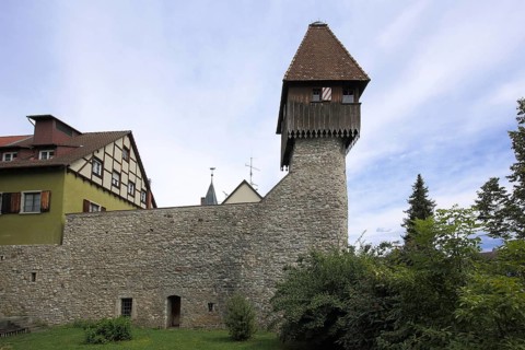 Historic stork tower with city wall, Tiengen, Southern Black Forest, Black Forest,