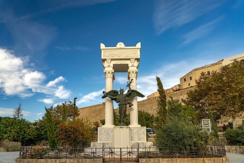 The Memorial of War Victims Monument aux Morts in Calvi, Balagne, Corsica, France