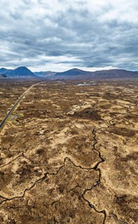 Panorama of Rannoch Moor from a drone over Loch Ba and Loch of the Armpit, A82 Highland Way, Argyll