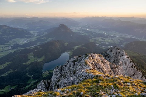 Evening mood View from Scheffauer on Hintersteiner See and Inntal, Kaisergebirge, Wilder Kaiser,