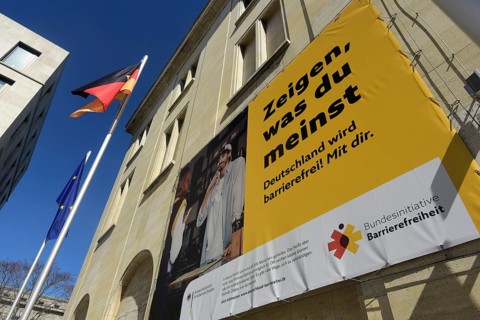 Accessibility Initiative poster at the entrance to the Federal Ministry of Labour and Social