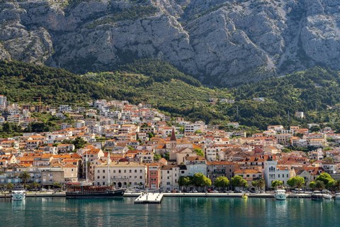City view of Makarska and the Biokovo Mountains, Croatia