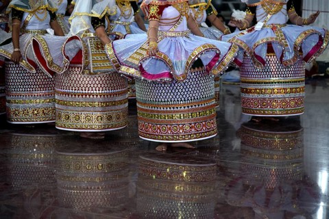 Artistes enacting the role of Gopi as they perform Manipuri Raas Leela Dance in Imphal, Manipur,