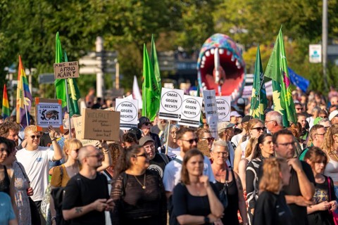 Protests against a so-called citizens' dialogue of the AfD in the Philharmonie in Essen, the