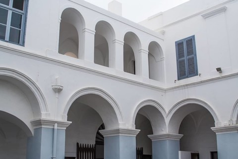 Monastery Courtyard on the Island of Santorini Greece