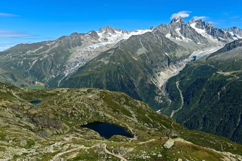 Mountain lakes Lacs des Chéserys in the nature reserve Aiguilles Rouges in front of the alpine