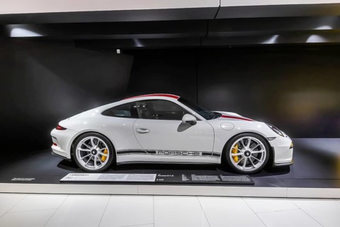 Porsche Museum Stuttgart-Zuffenhausen. Porsche 911 R built in 2016. The automotive museum of Dr.