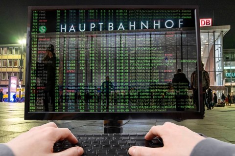 Symbolic image hacker, cyberattack on public buildings, administrations, institutions, transport
