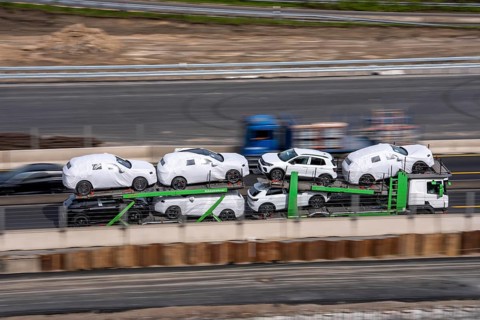 Car transporters, vehicles are being transported, A3 motorway, cars