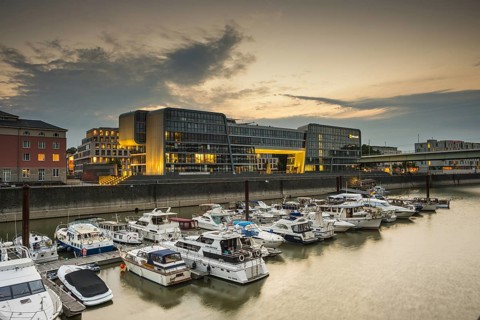 Marina, Microsoft Building, RheinauArtOffice, Rheinauhafen, Cologne, North Rhine-Westphalia,