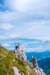 Mount Aizkorri 1523 meters, the highest in Guipuzcoa. Basque Country. A young man climbing with