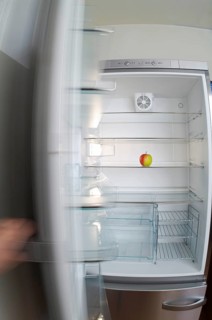 Almost empty fridge with just one apple, Diet, Losing weight
