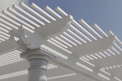 Detail abstract of A beautiful marble and wood pergola patio cover