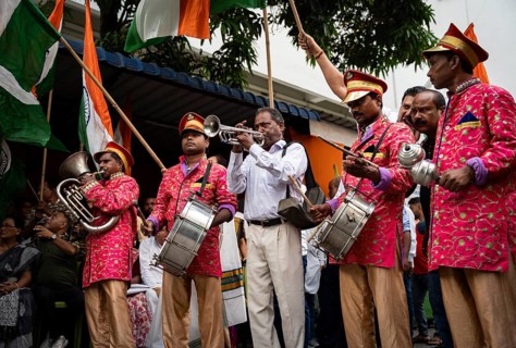 Members of Indian National Congress celebrate after Indian armed forces carried out Operation